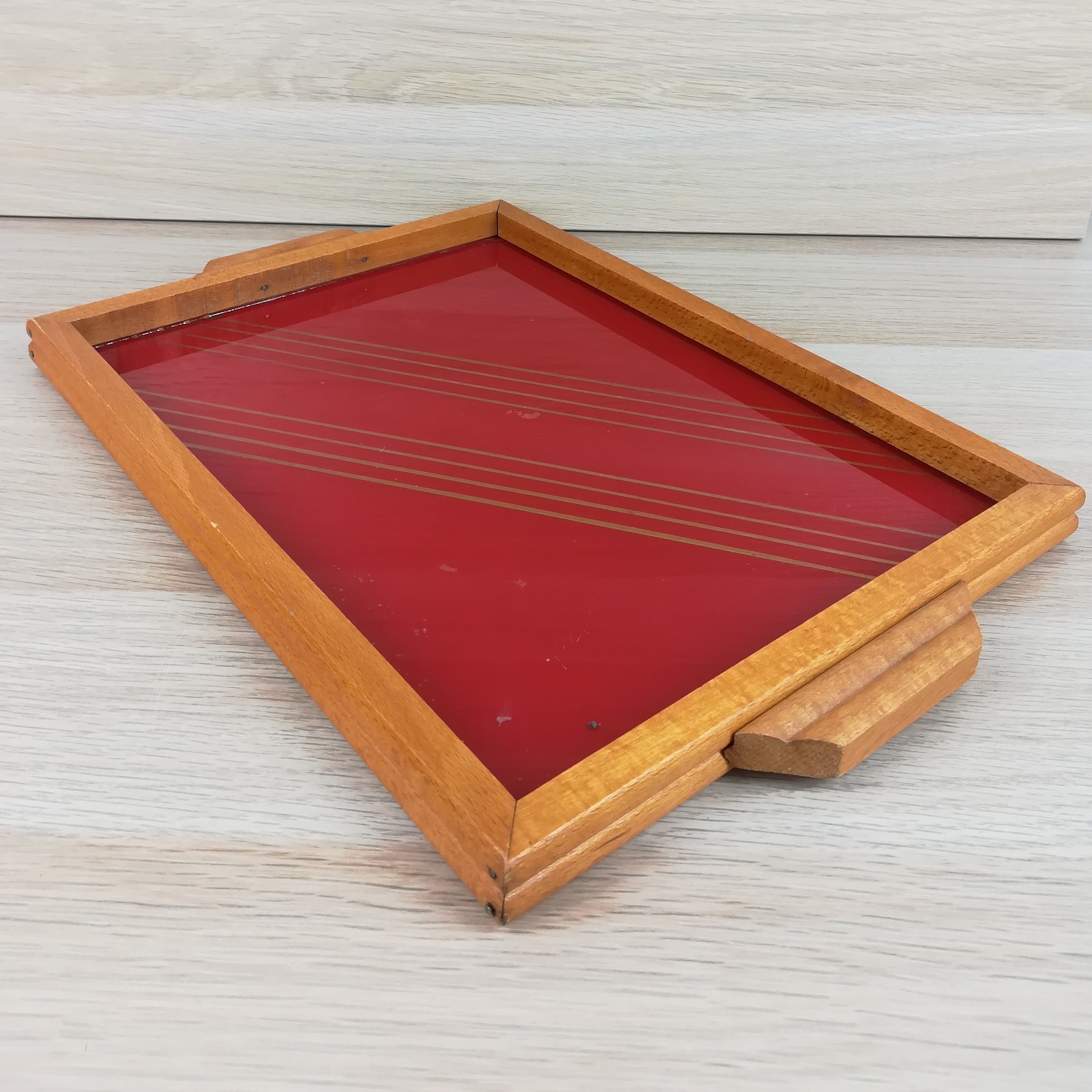 Red tray - glass and wood