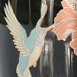 Vase with lid. decorative asian potiche with undulations. floral motifs/exotic bird. exclusive décor, made in italy. high 30 cm