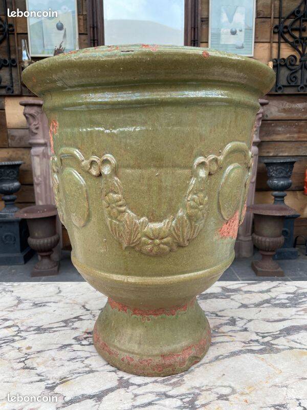 Antique French enamelled earthenware planter or pot
