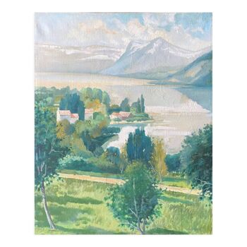 Oil Painting by Lucien Guilleminot "View of lake Geneva"