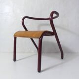 Vintage industrial design children's chair, tubular metal, curved wood