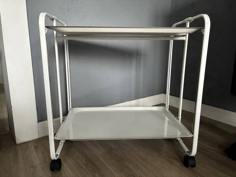 Folding Mobile Bar Cart / Serving Trolley — White, 1970s