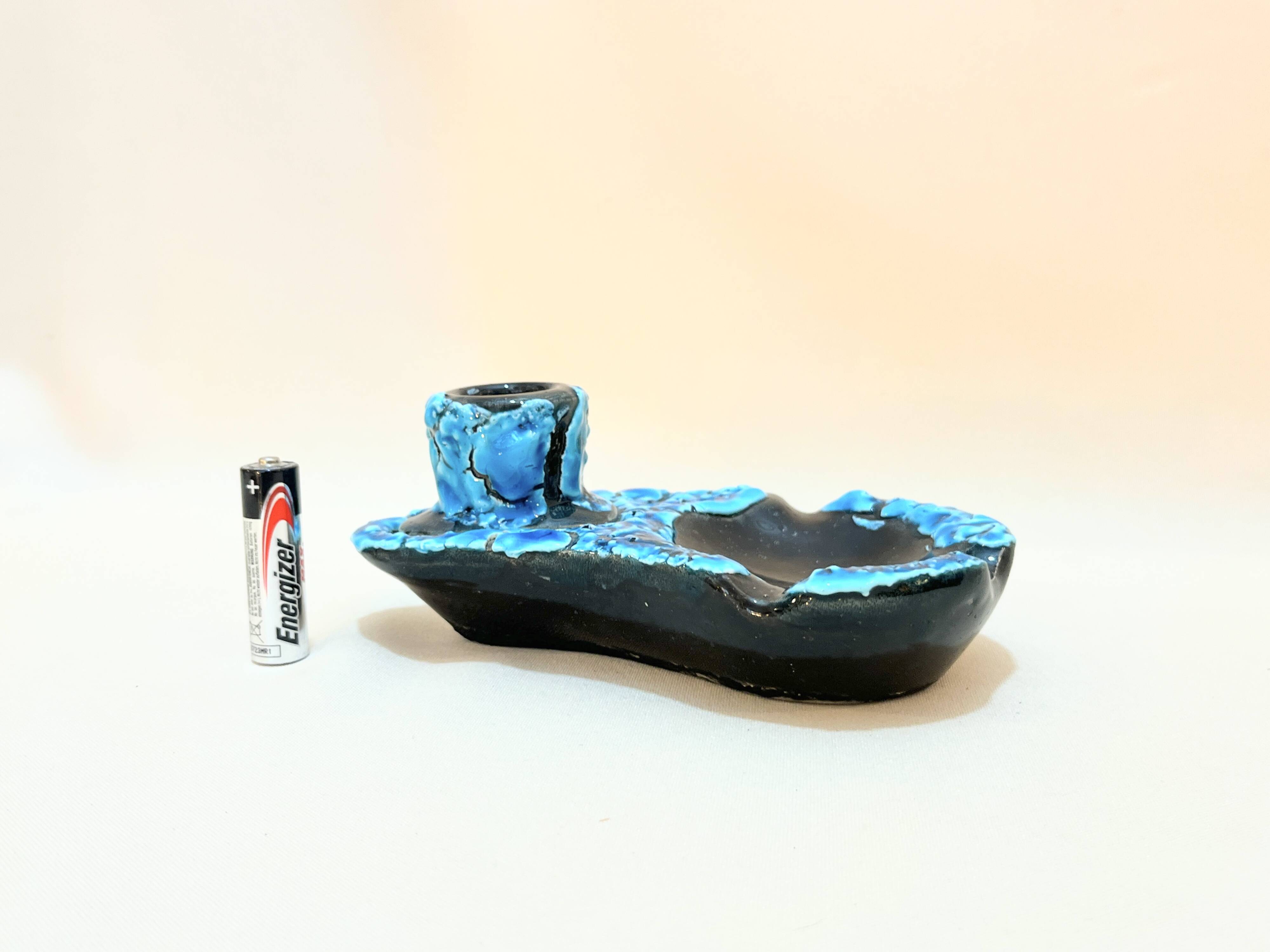 Candle holder ashtray blue fat lava glacier enamels cyclops ceramic pottery Annecy