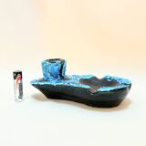 Candle holder ashtray blue fat lava glacier enamels cyclops ceramic pottery Annecy
