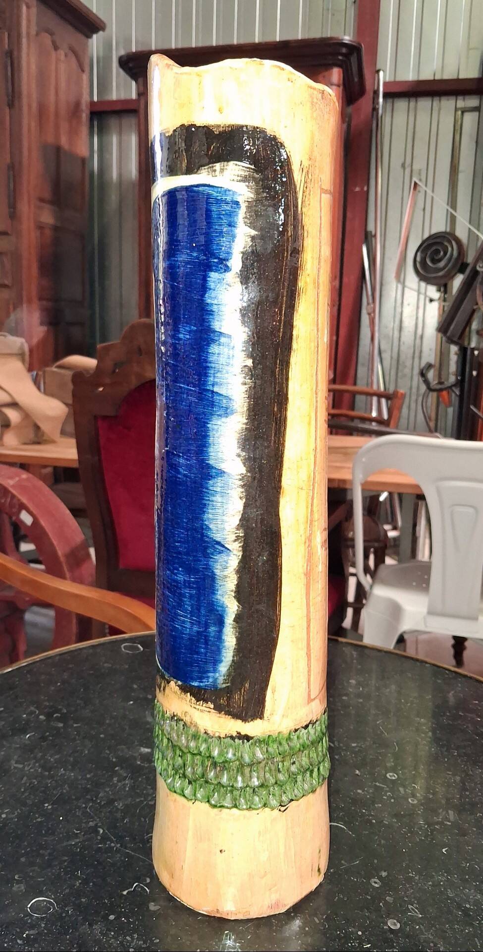 Large glazed stoneware vase signed "Haut 49"