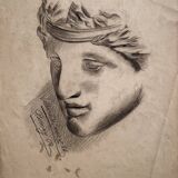 Old academic drawing, study of a head after marble, late 19th century