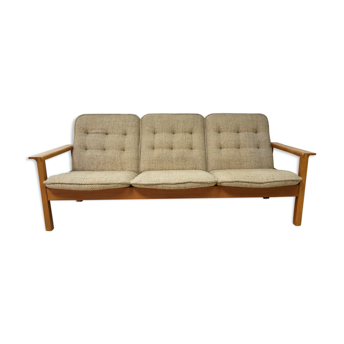 Vintage oak and fabric sofa