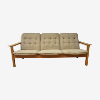 Vintage oak and fabric sofa