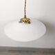 Vintage suspension in white opaline, elegant light fixture with soft light.