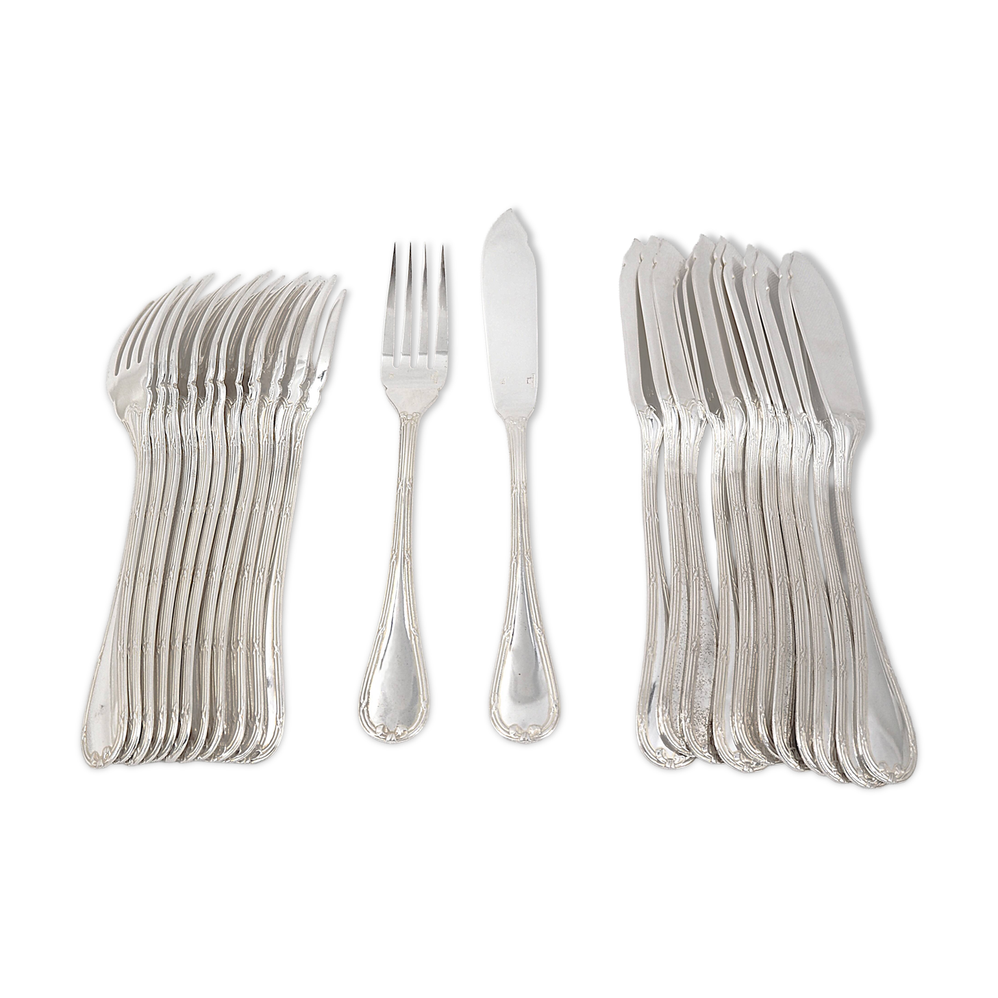 Christofle Ruban 12 fish cutlery sets 24 pieces silver-plated excellent condition
