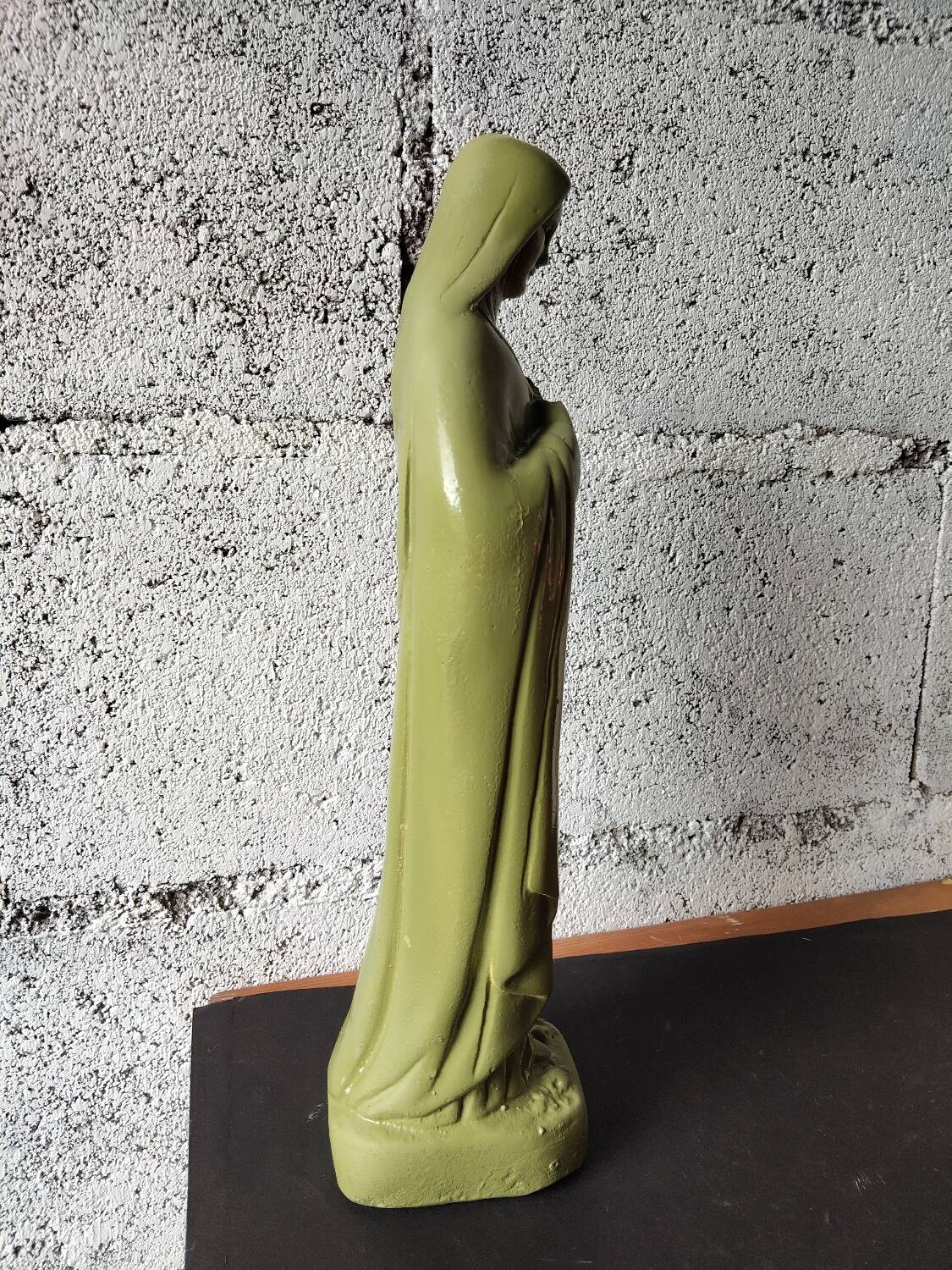 Ancient statue of Saint Thérèse of Lisieux – patinated olive green plaster