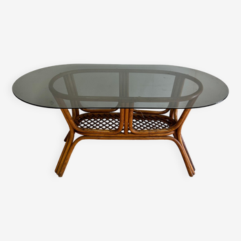 Rattan high table / smoked glass top