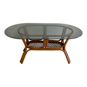 Table haute en rotin - verre plateau