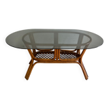 Rattan high table / smoked glass top