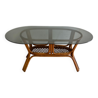 Rattan high table / smoked glass top