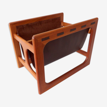 1970s teak-suede leather magazine holder by Salin Møbler