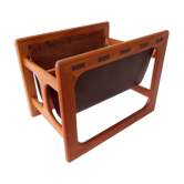 1970s teak-suede leather magazine holder by Salin Møbler