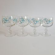 Set of 4 glasses with feet model Véronica Forget-me-nots France vintage