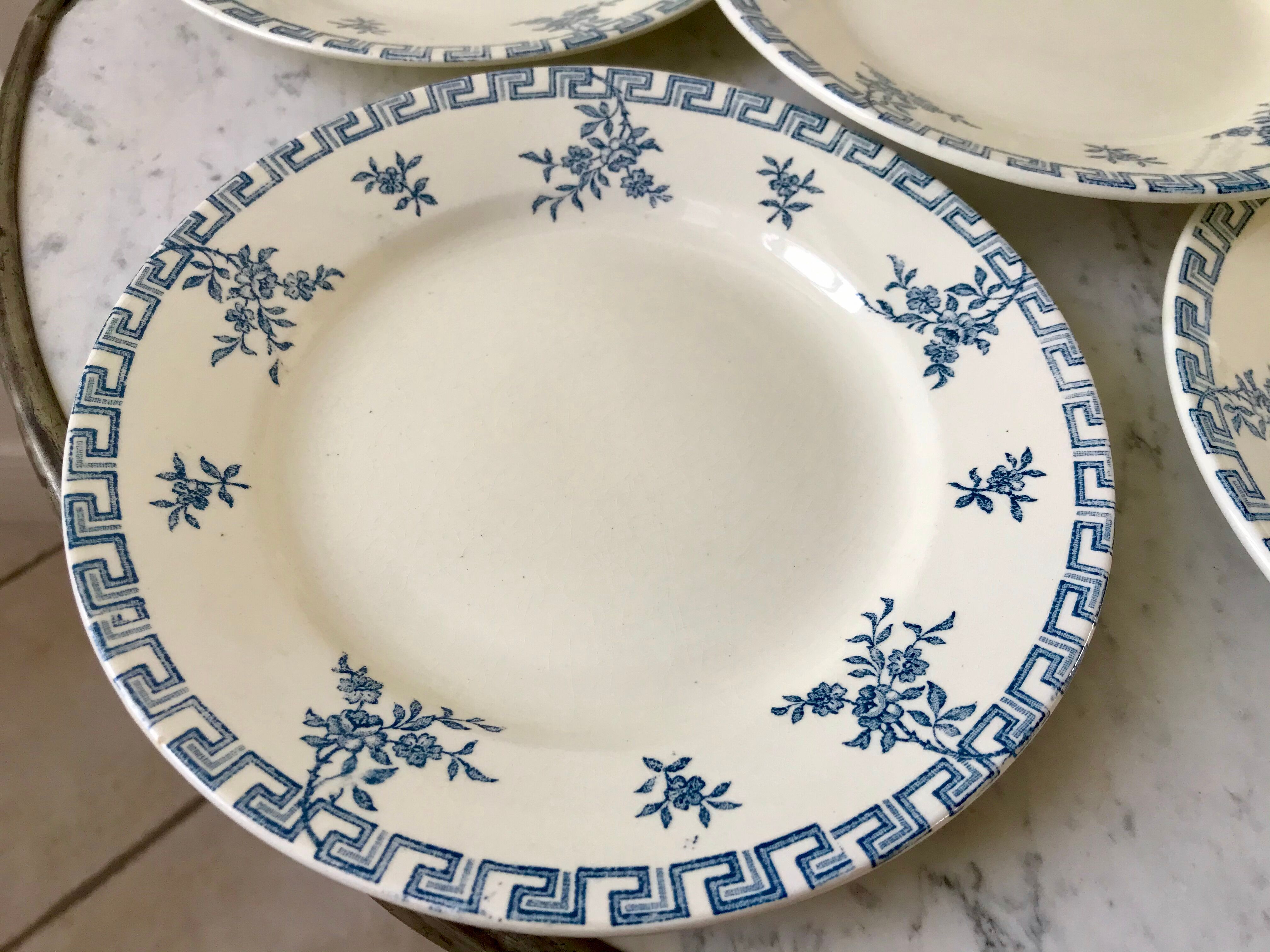 set of 6 dessert plates Terre de Fer St Amand model "Athens" XXth