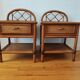 Pair of vintage rattan and cane bedside tables, 1970s