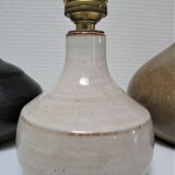 Three vintage ceramic lamps in blue, white and suede