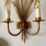 Pair of 2-light reed wall lights in gold and black metal