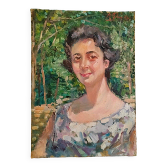 Oil painting on canvas female portrait of woman