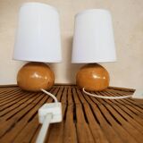 Duo of wooden ball lamps