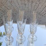 6 champagne flutes in glass and crystal, chiseled, vintage