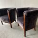 Paire de fauteuils tonneau vintage en velours bleu gris - année 50/60