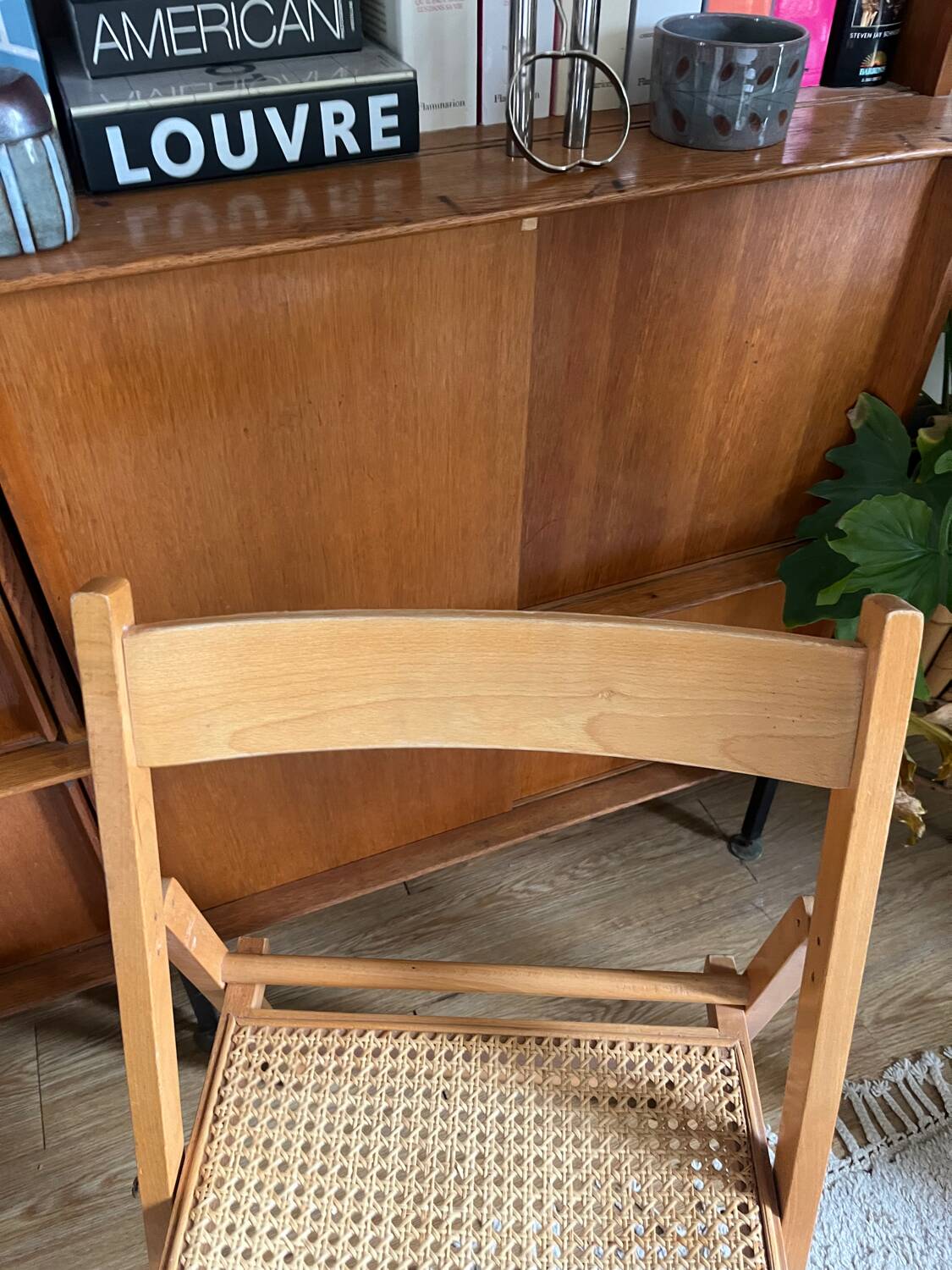 Vintage glass and cane folding chair