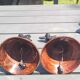 Pair of table bells musician angels in copper metal and bronze