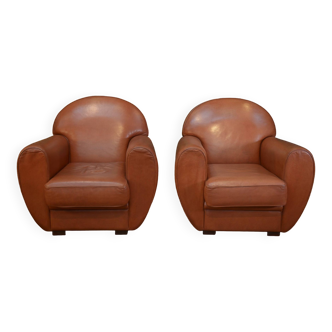 Pair of Club Armchairs in Roche Bobois leather
