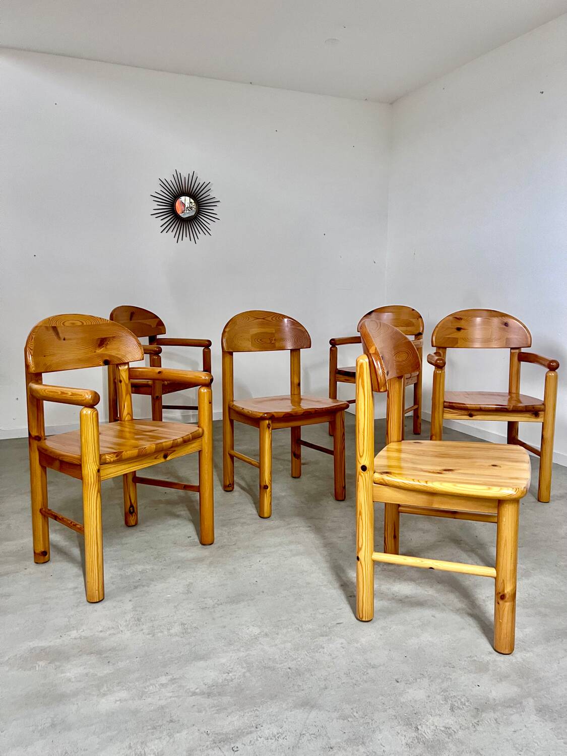 6 old Scandinavian chairs from the 70s solid wood design Reiner Daumiller in solid pine