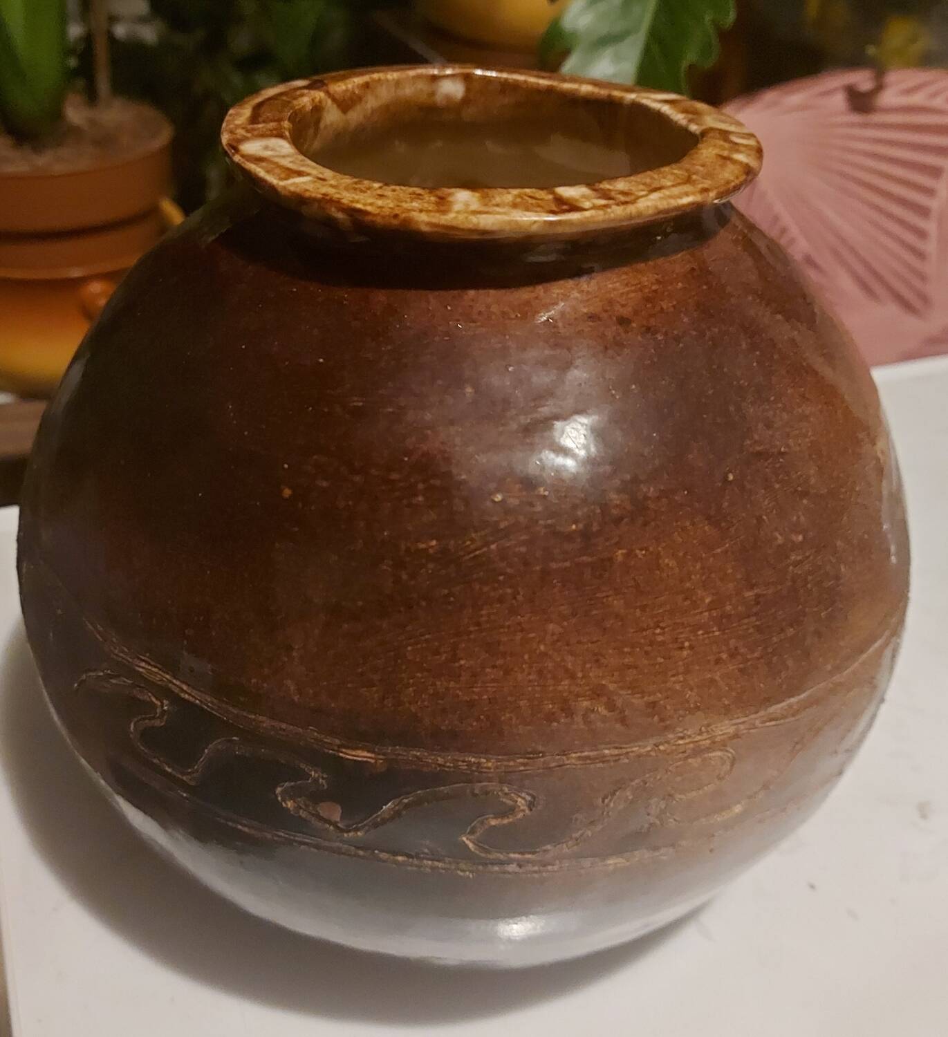 Antique brown glazed ceramic vase