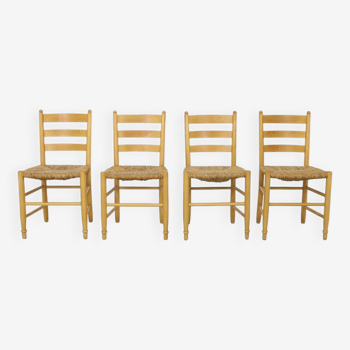 4x chaises de salle à manger brutaliste en cannage, 1970