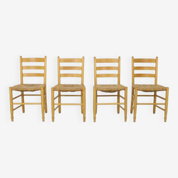 4x Dining Chair Brutalist in Cane, 1970s
