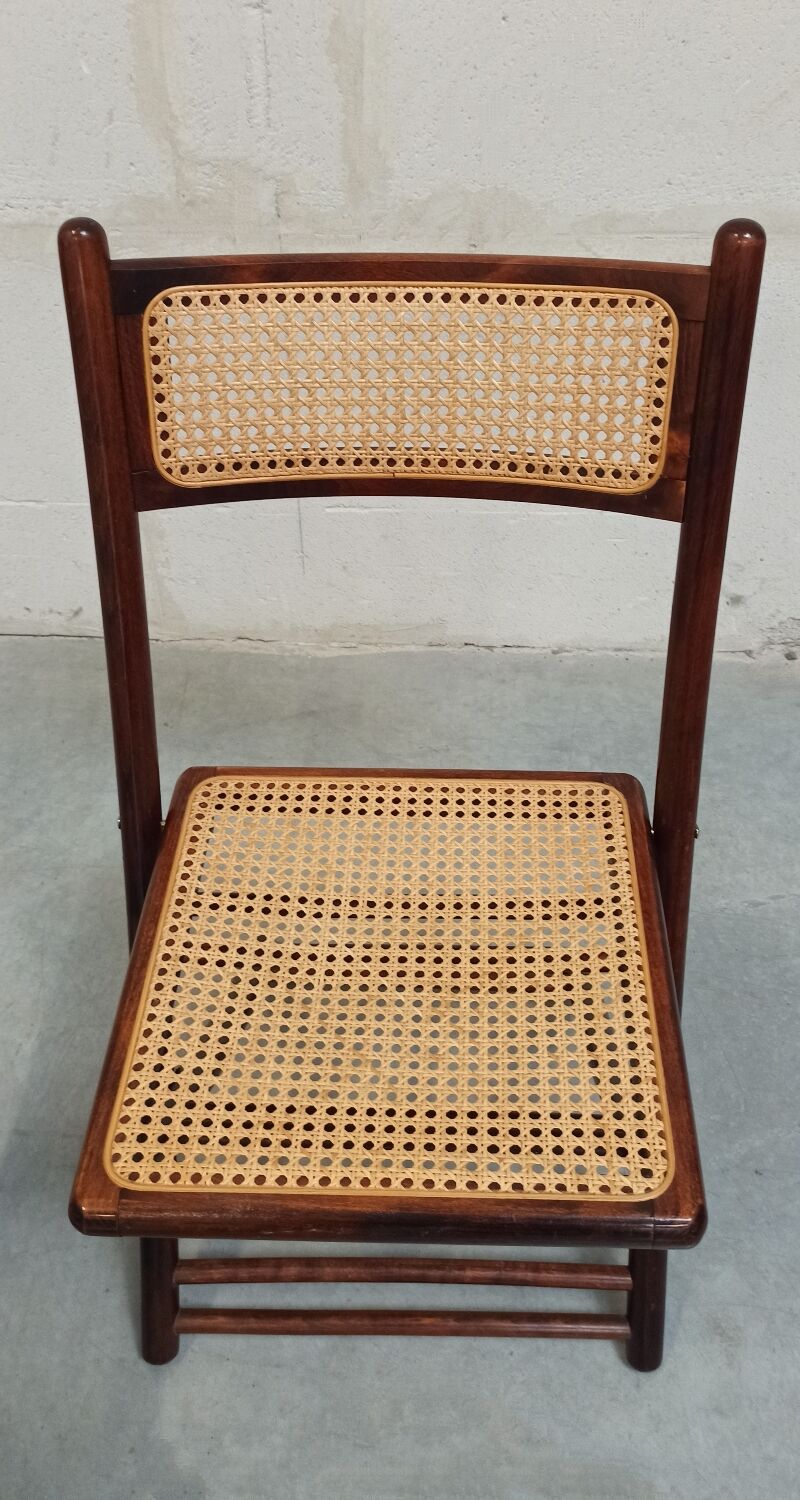 Folding chairs in wood and cane, 80's