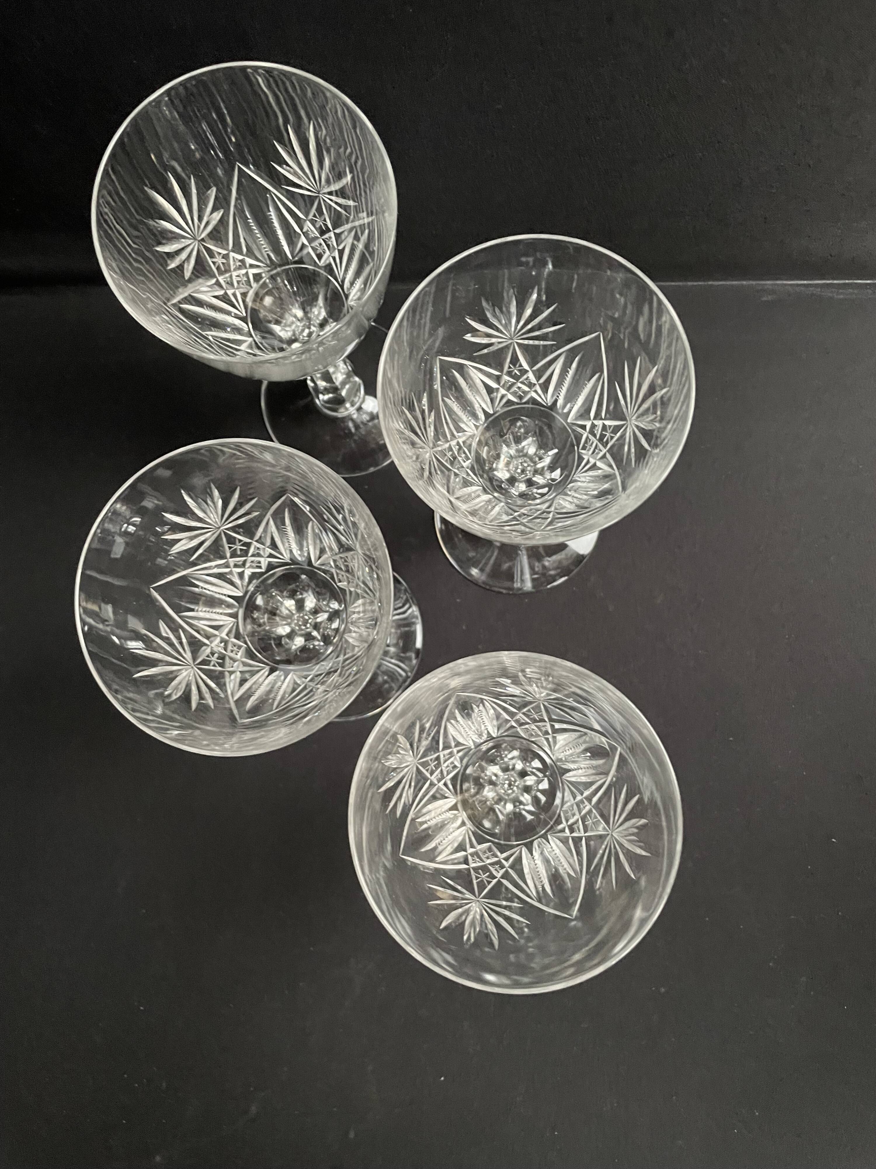 4 Large cut crystal glasses