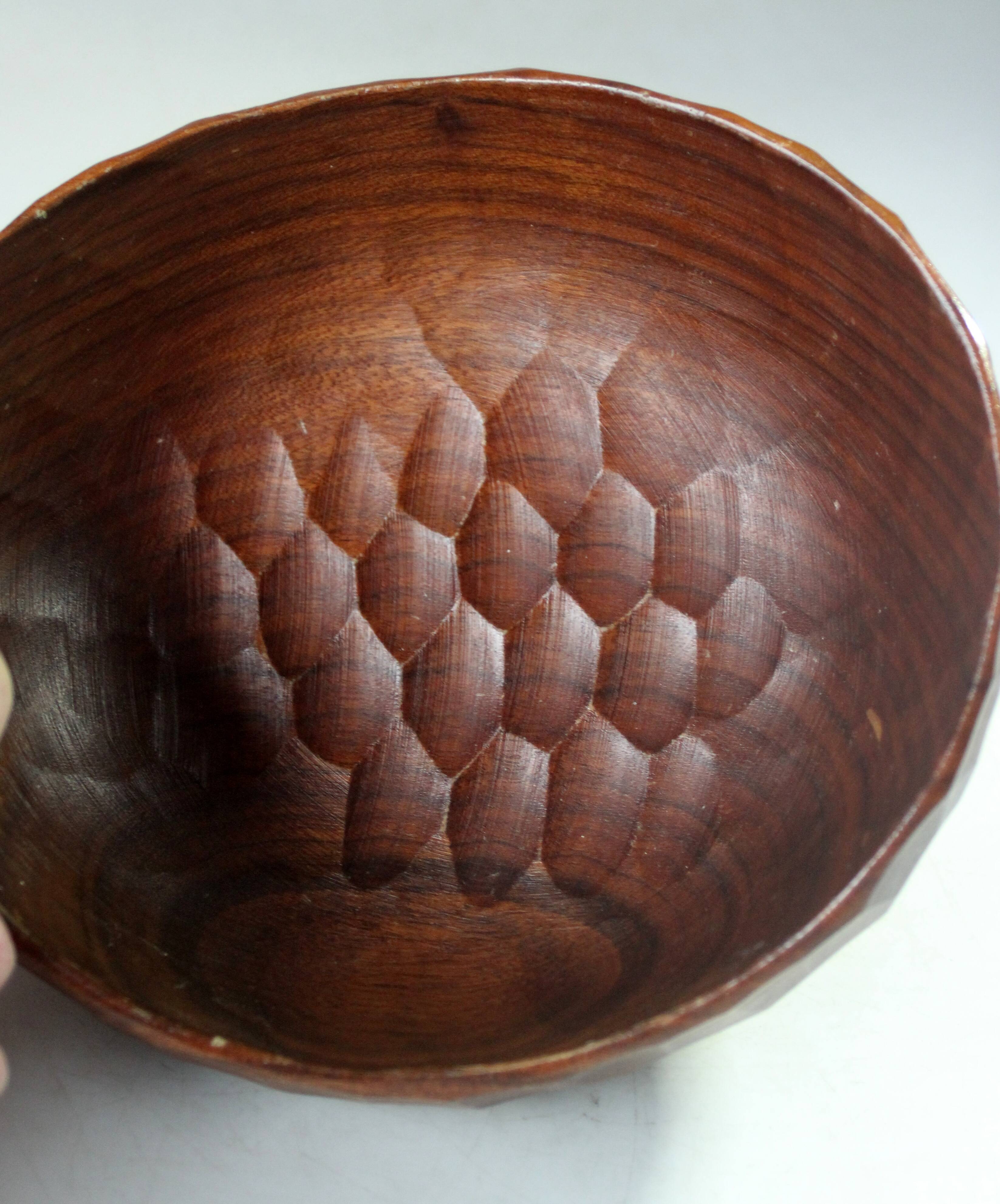 Handmade teak serving bowl with a nutcracker as a set, vintage from the 1960s