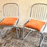 Pair of Cantilever chair design Gastone Rinaldi vintage 70 chrome steel wires
