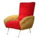 Fauteuil tissu rouge et jaune moutarde style bouclette 1970