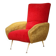 Fauteuil tissu rouge et jaune moutarde style bouclette 1970