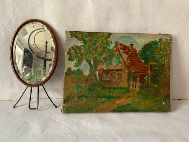 Old impressionist painting, country house, signed / late 19th century