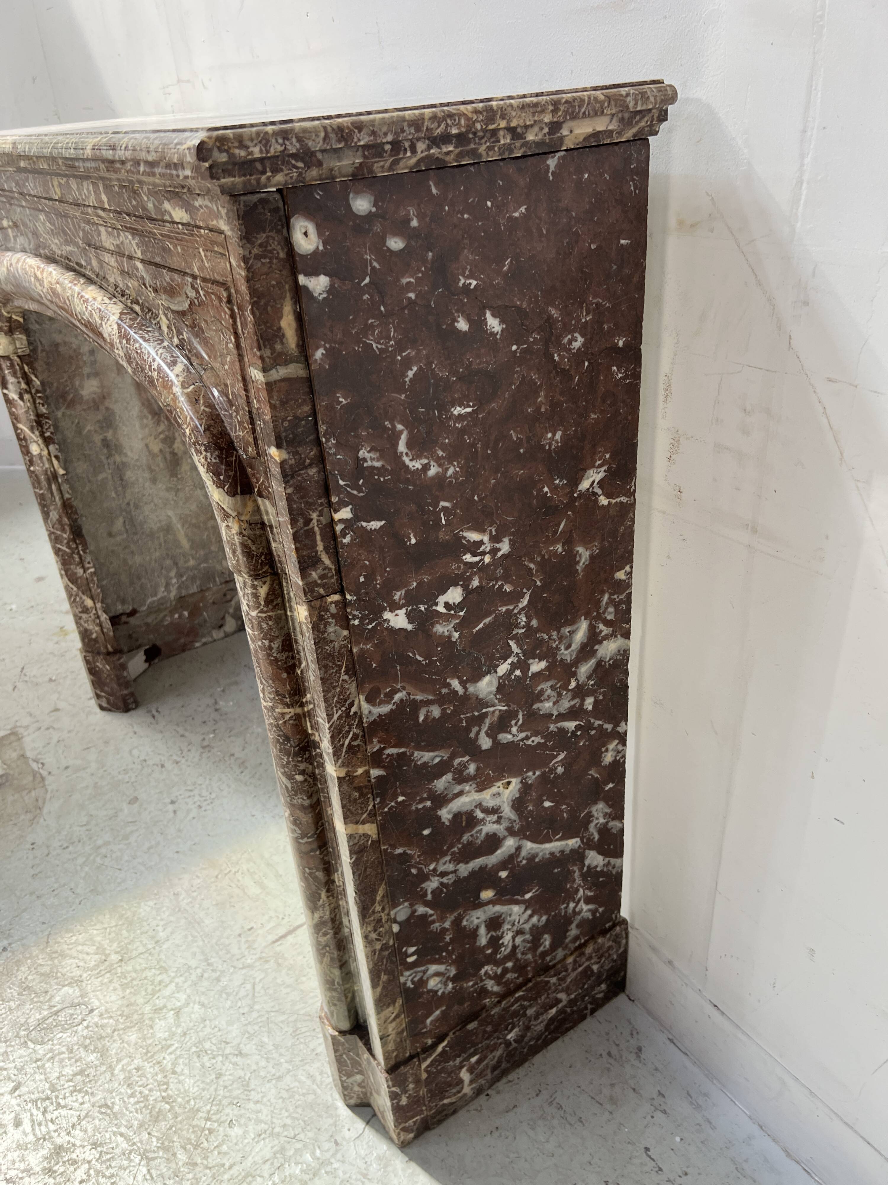 Louis XIV style fireplace in speckled red marble, 19th century.