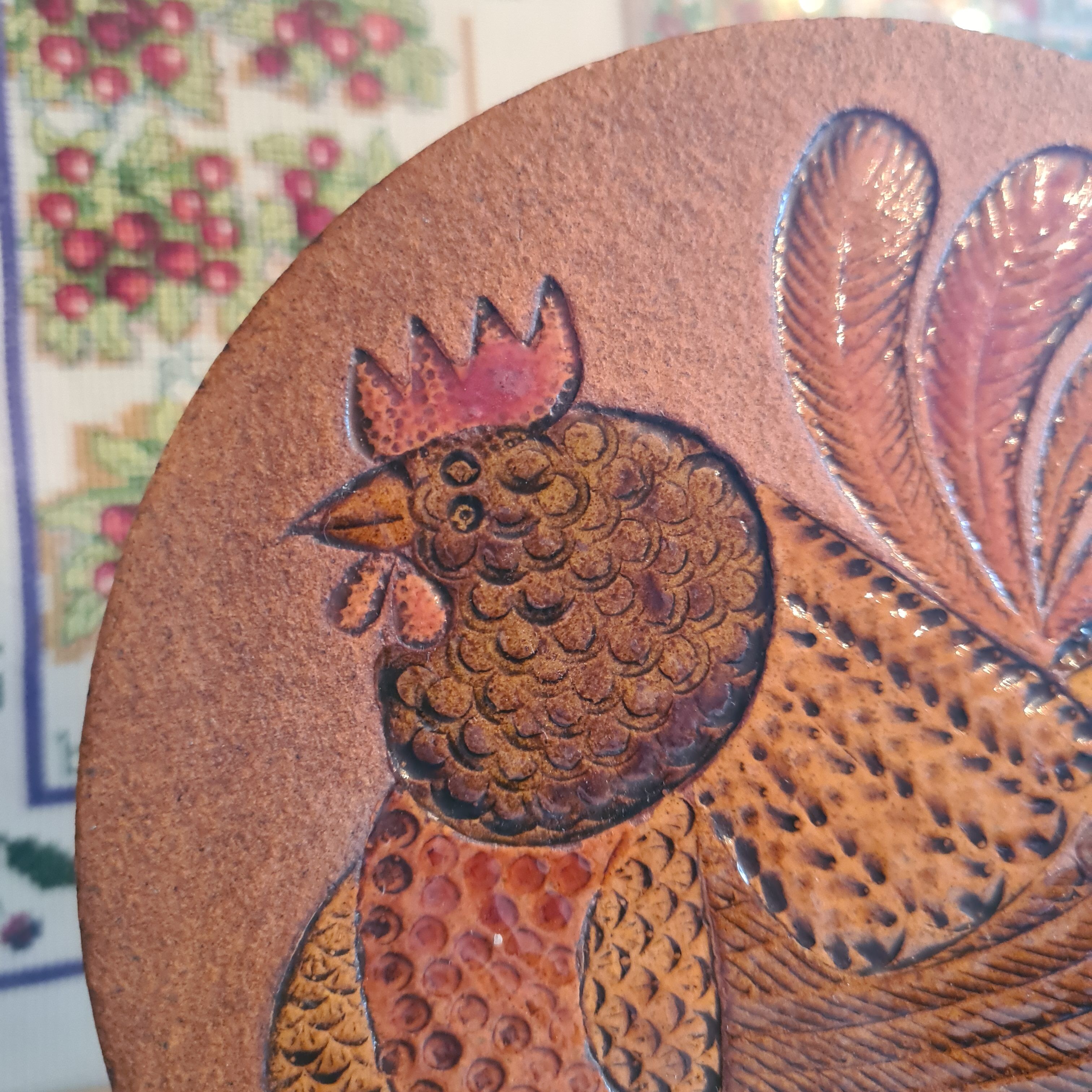 Vallauris ceramic trivia signed Roger Capron polychrome rooster pattern