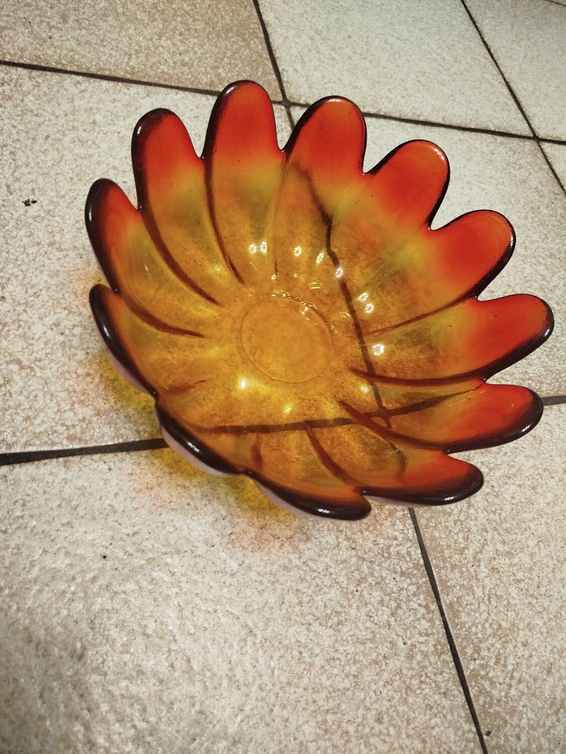 Very rare Indiana glass, amber lotus flower.