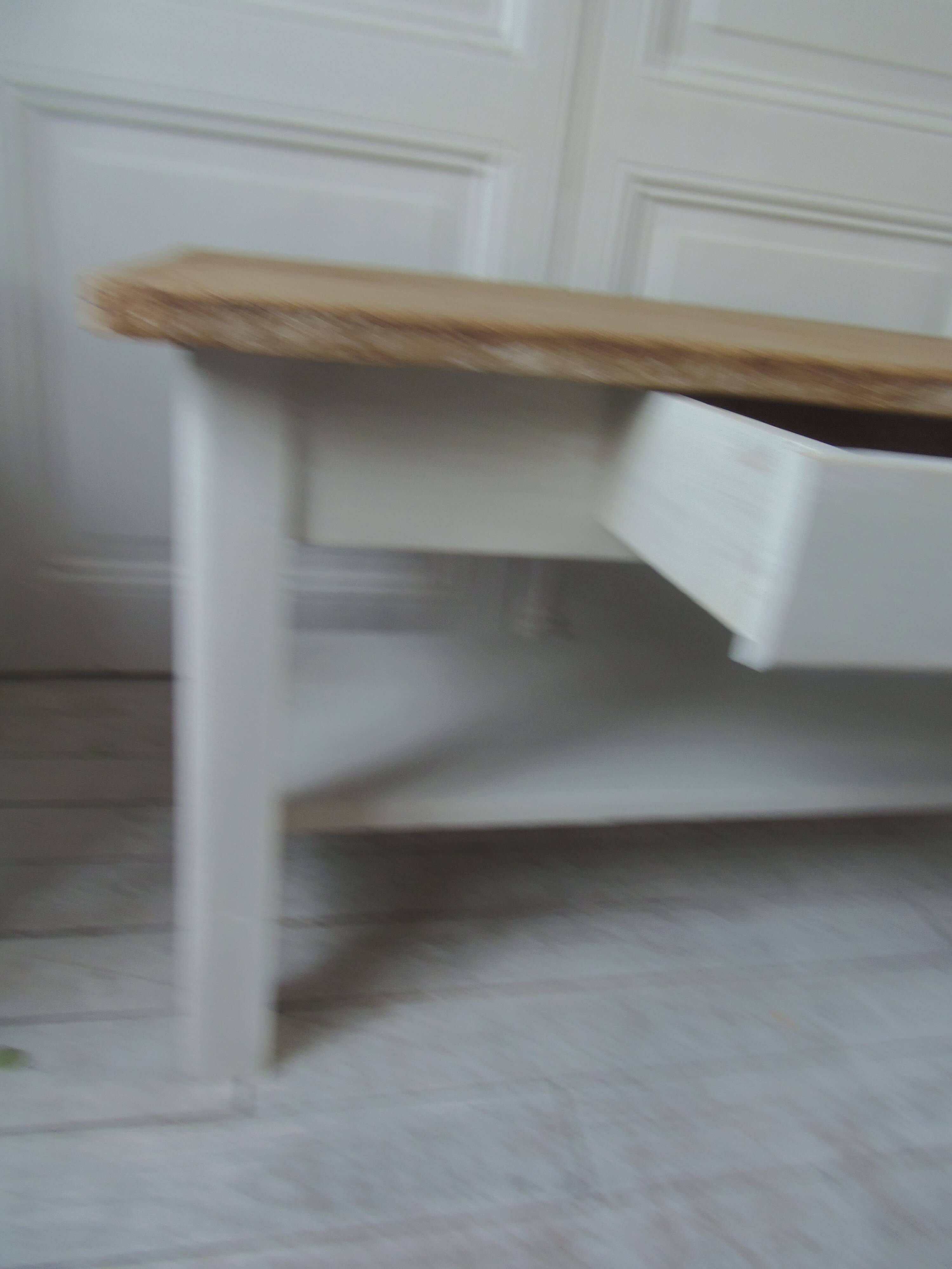 Coffee table made from a vintage table, pearl gray patina, wooden top.
