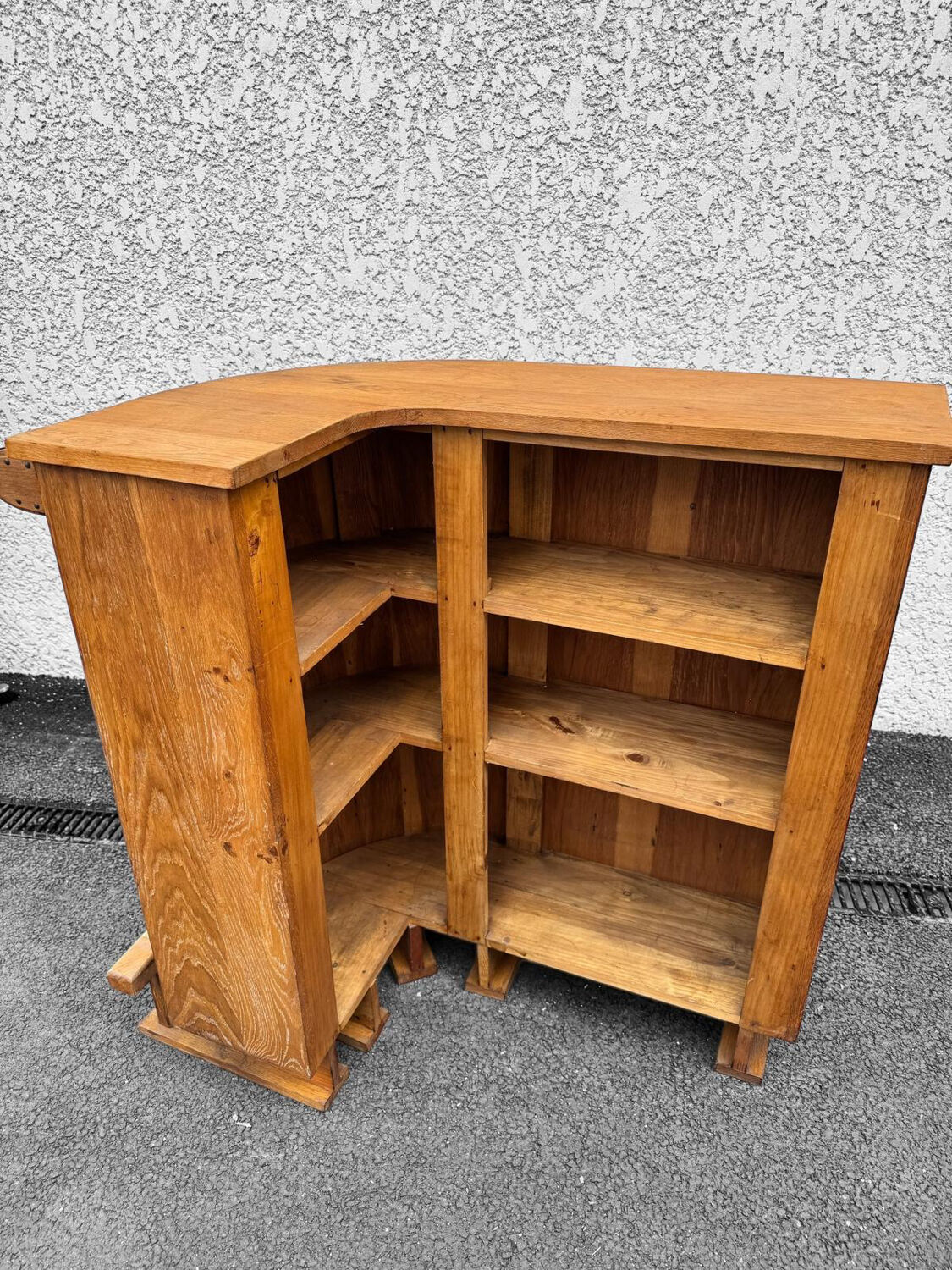 Bar and its 3 vintage stools, solid oak, nautical spirit.