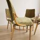 Bentwood dining chairs set of 4, retro beech wood & olive velour, TON 1960s–1970s, Czechoslovakia